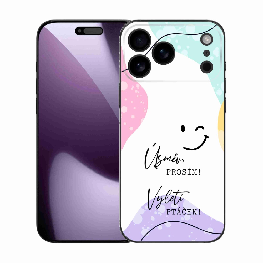 Gelový kryt mmCase na iPhone 17 Pro Max - vtipný text 4 bílé pozadí