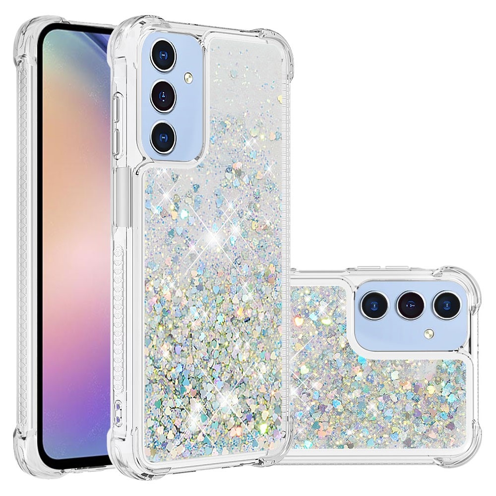 Glitter přesýpací gelový obal na Samsung Galaxy A26 5G - stříbrný/srdíčka