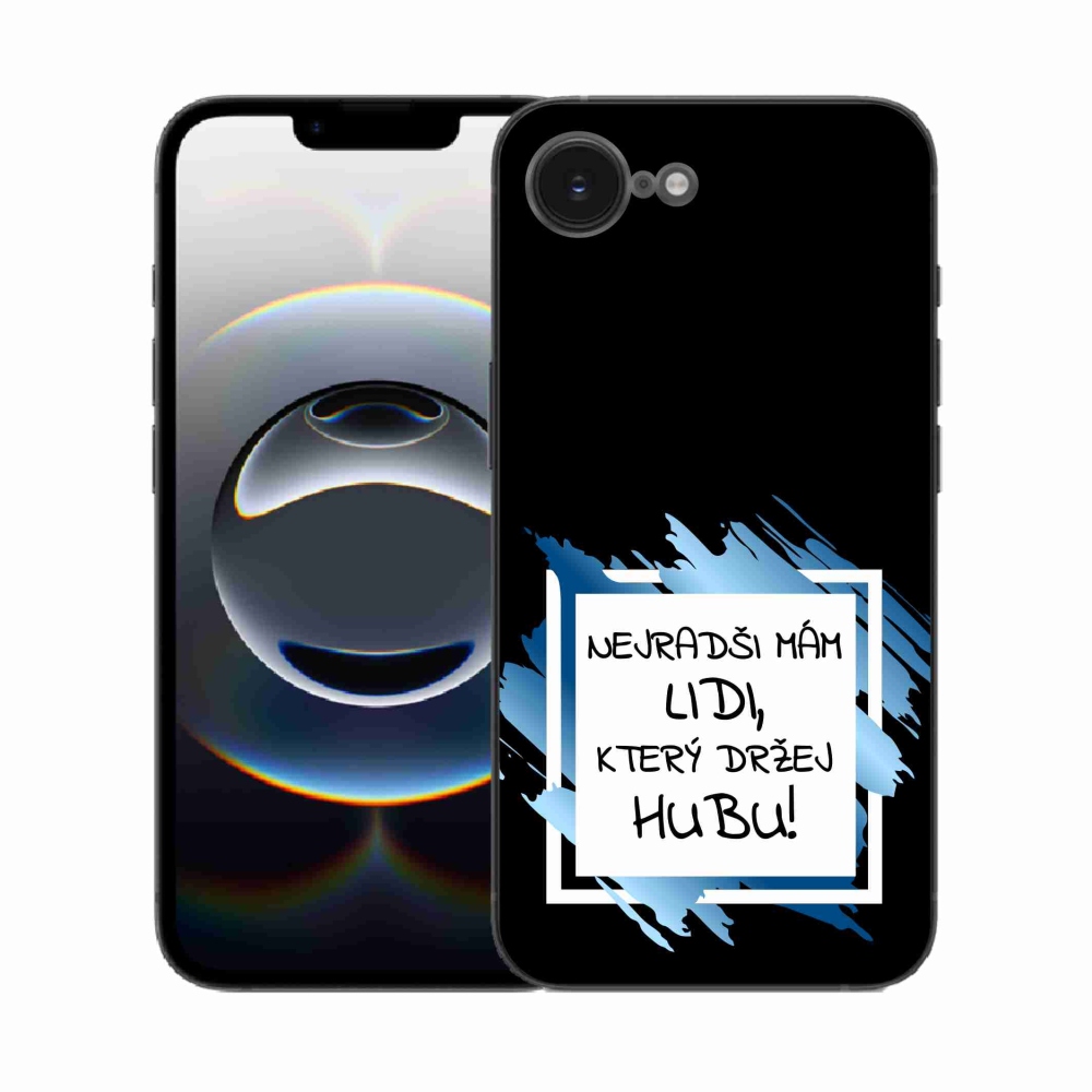 Gelový kryt mmCase na iPhone 16e - vtipný text 7 bíločerné pozadí