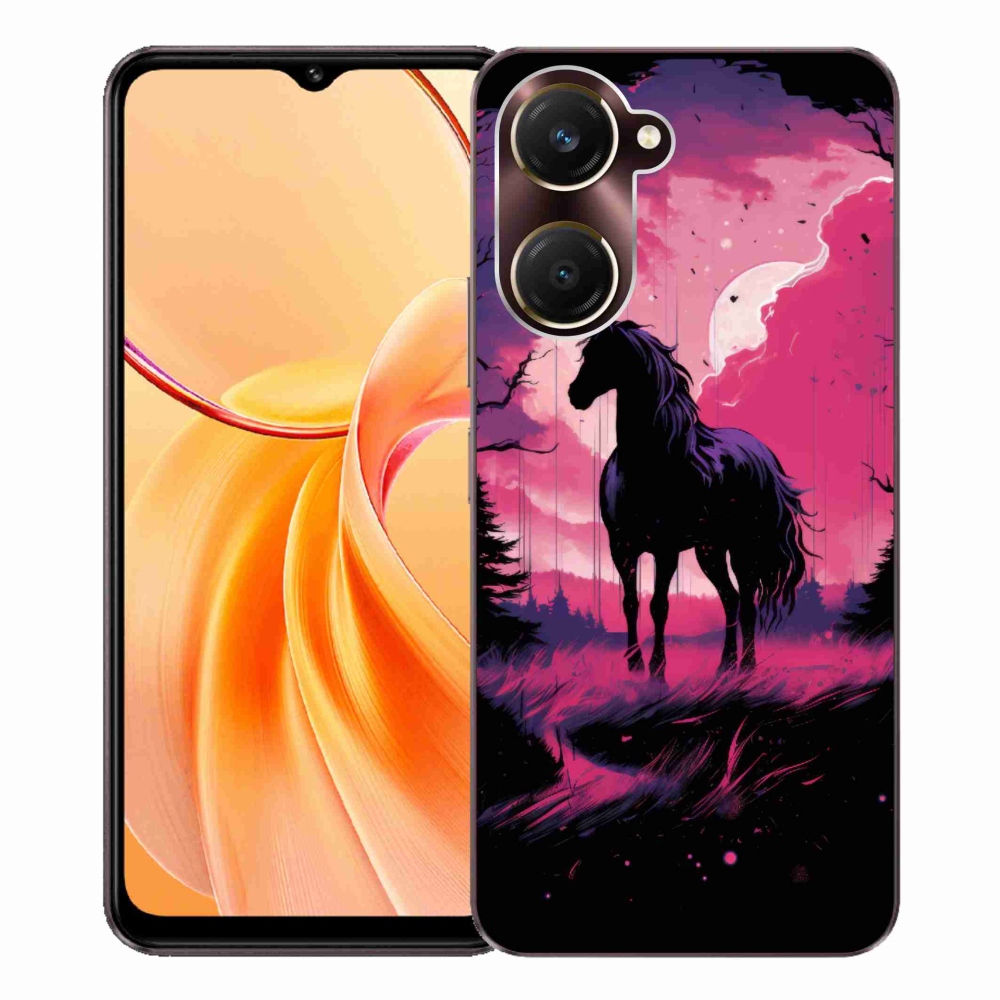 Gelový kryt mmCase na Vivo Y28s 5G - černý kreslený kůň 1