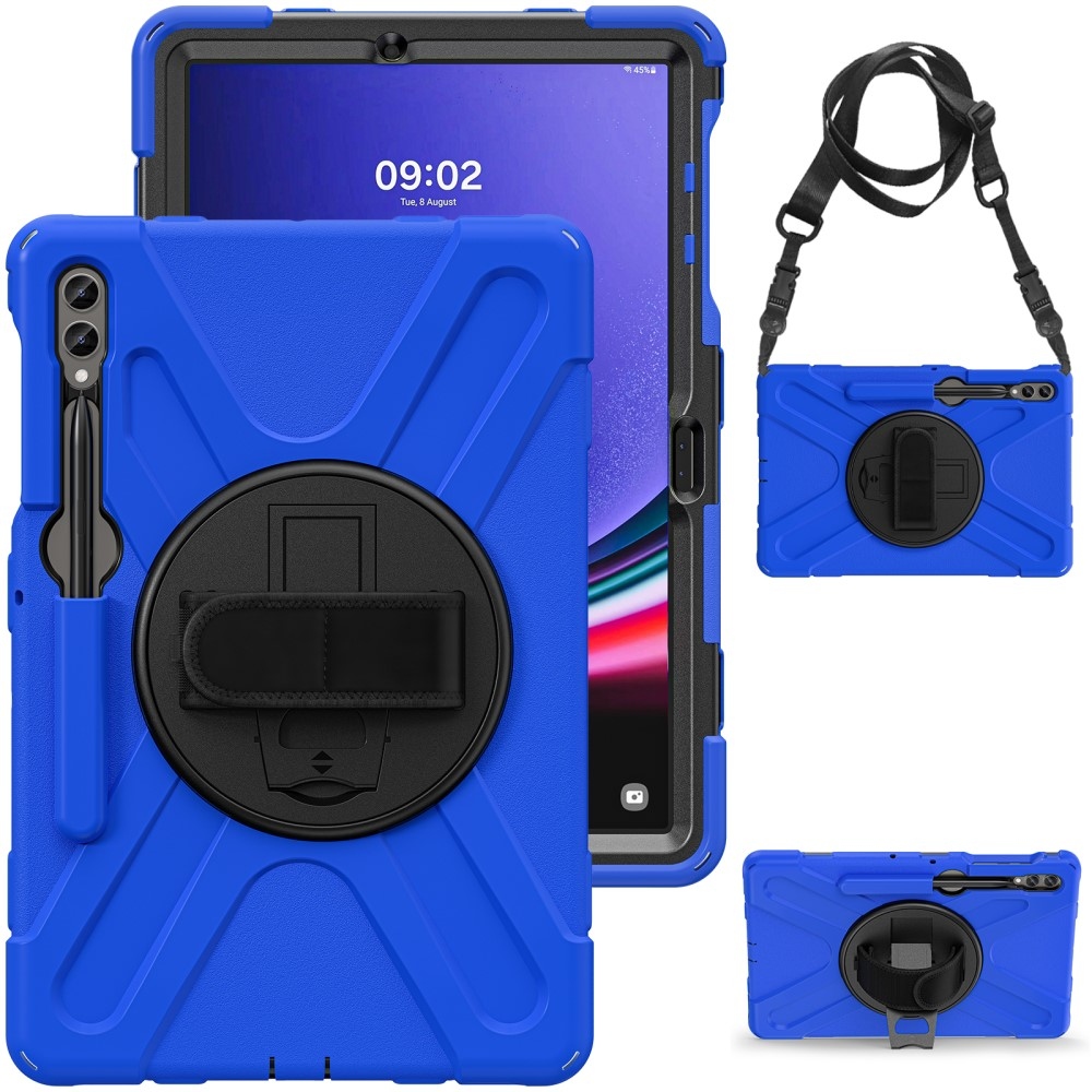 Strap odolný kryt s úchopem na ruku a popruhem na Samsung Galaxy Tab S10+/S9+/S9 FE+/S8+/S7+ - modrý