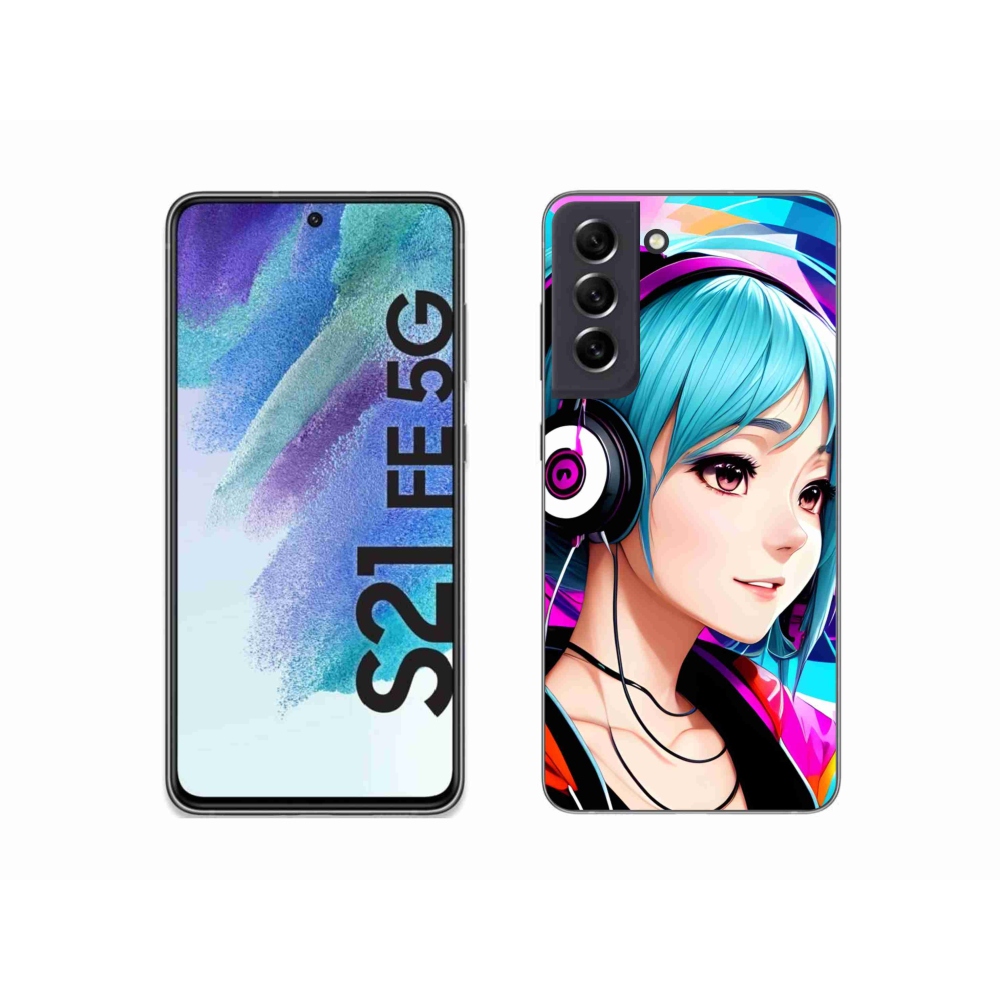 Gelový kryt mmCase na Samsung Galaxy S21 FE 5G - dívka se sluchátky