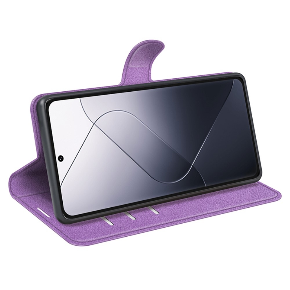 Litchi knížkové pouzdro na Xiaomi 14 Pro - fialové