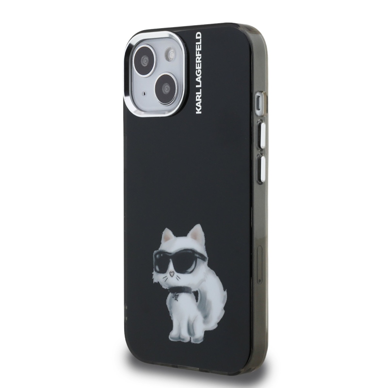 Karl Lagerfeld IML Aquarelle Choupette Zadní Kryt pro iPhone 15 Black
