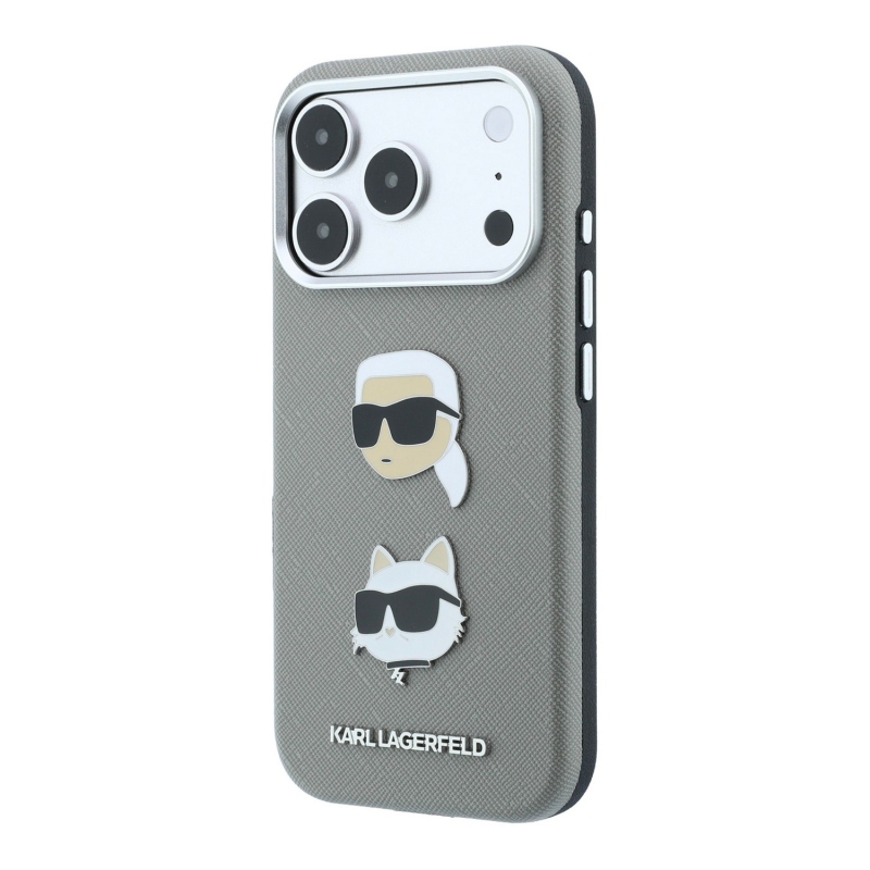 Karl Lagerfeld PU Semi Wrap Saffiano K&CH Heads Zadní Kryt pro iPhone 18 Pro Max Grey