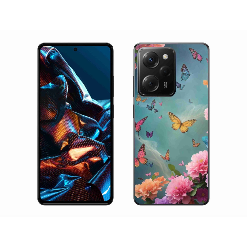 Gelový kryt mmCase na Xiaomi Poco X5 Pro 5G - barevné květy a motýli