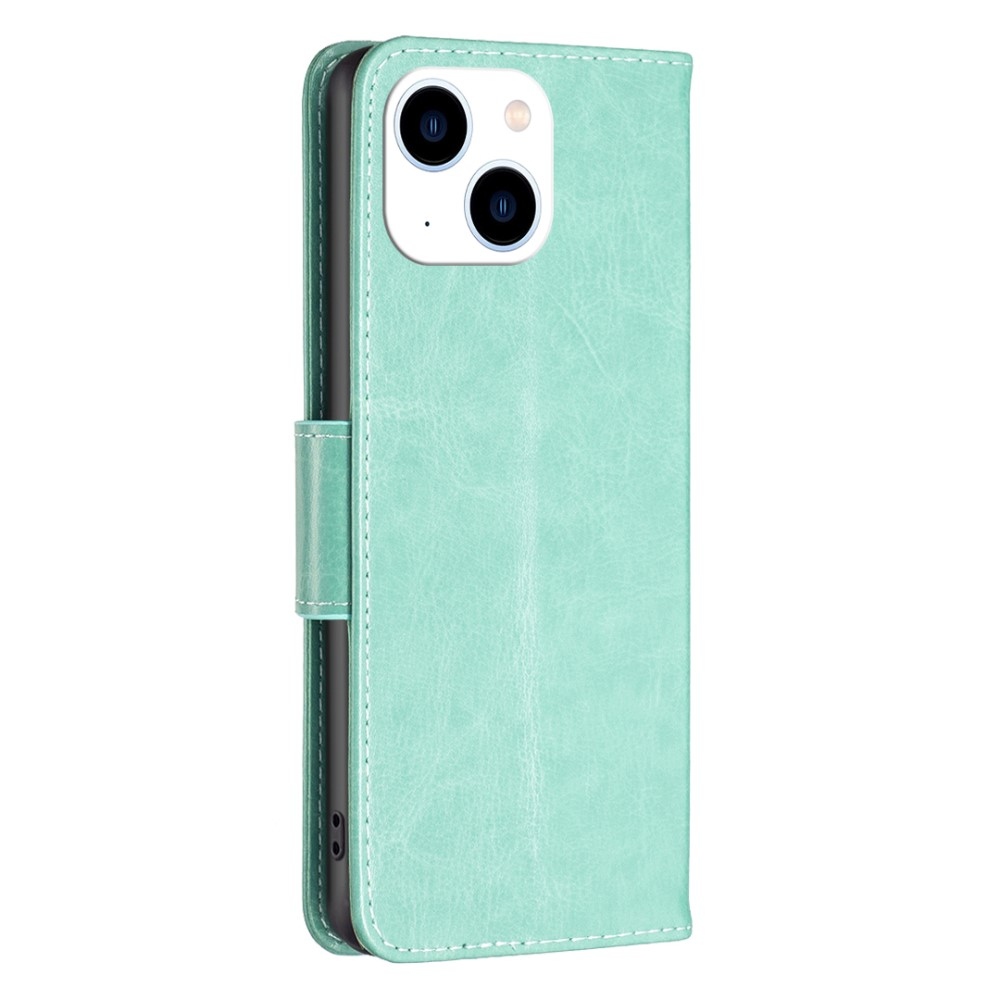 Butterfly knížkové pouzdro na iPhone 15 - modrozelené
