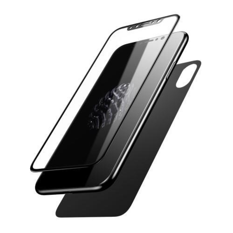 Base set přední a zadní tvrzené sklo na iPhone X - černý