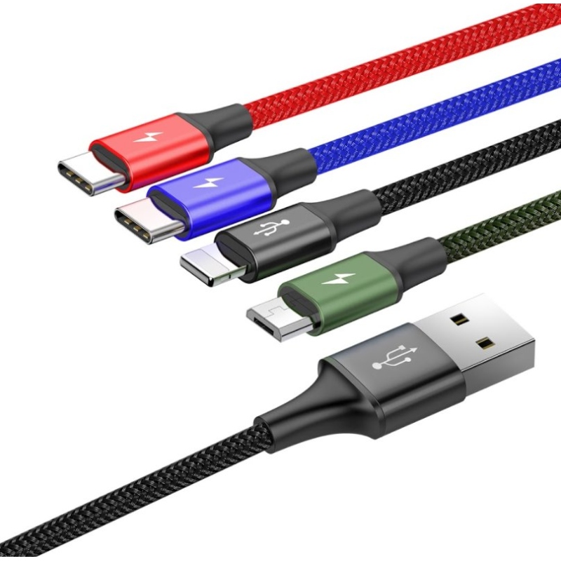 Baseus CA1T4-B01 Fast 4in1 Kabel Lightning, 2x USB-C, MicroUSB 3.5A 1.2m Black