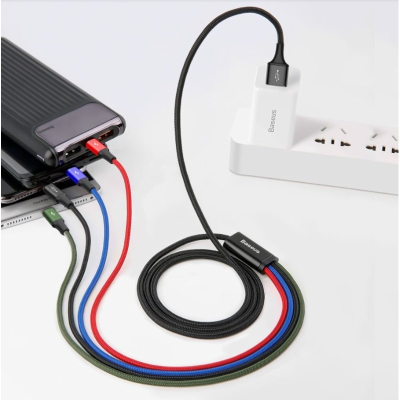 Baseus CA1T4-B01 Fast 4in1 Kabel Lightning, 2x USB-C, MicroUSB 3.5A 1.2m Black