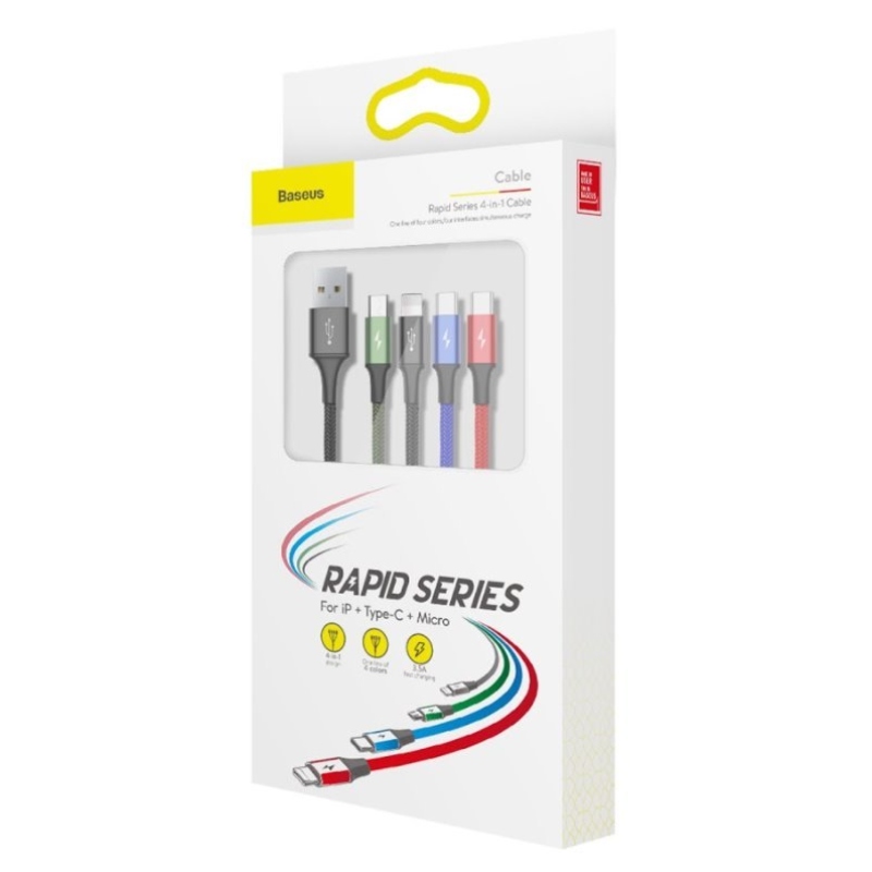 Baseus CA1T4-B01 Fast 4in1 Kabel Lightning, 2x USB-C, MicroUSB 3.5A 1.2m Black