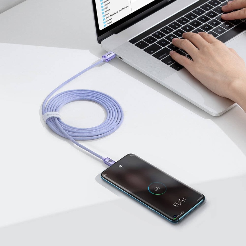 Baseus CAJY000705 Crystal Shine Series Datový Kabel USB-C - USB-C 100W 2m Purple