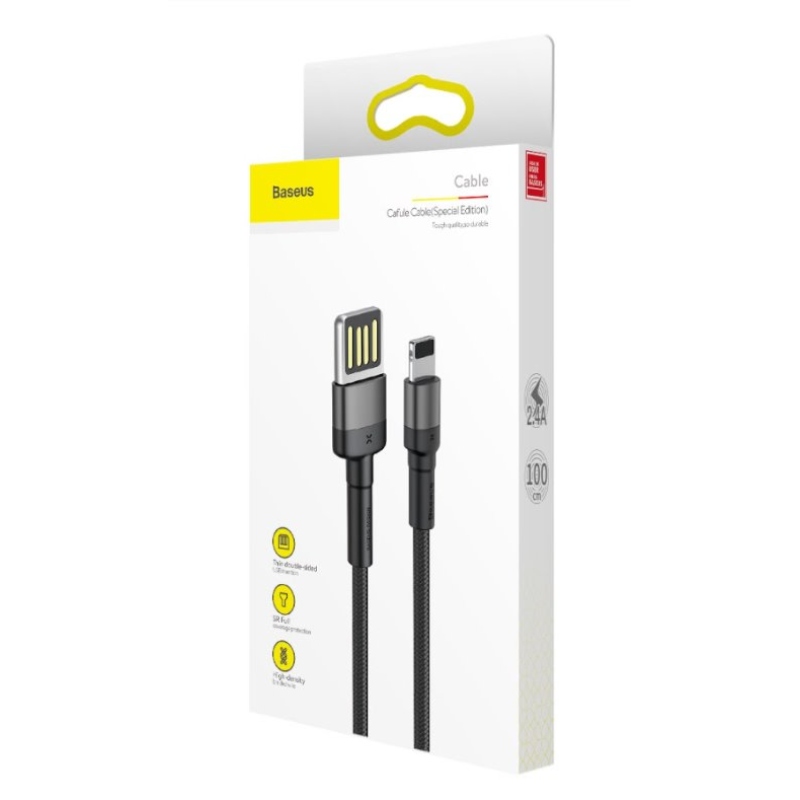 Baseus CALKLF-GG1 Cafule Kabel USB to Lightning Double Sided 2.4A 1m Grey/Black