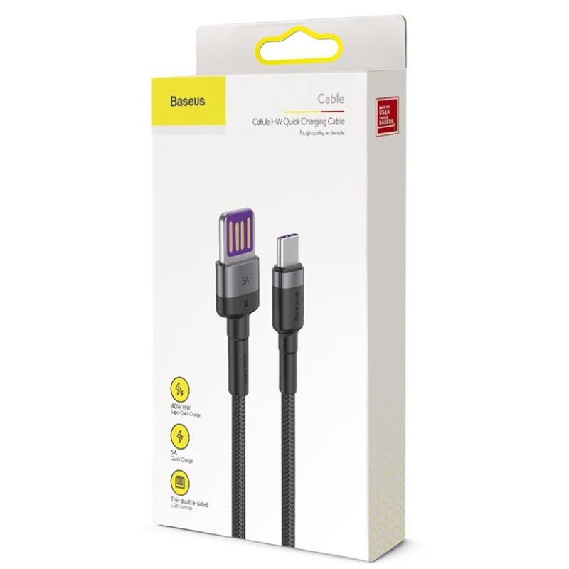 Baseus CATKLF-PG1 Cafule Quick Charging Datový Kabel USB Double Sided to USB 40W 1m Gray/Black