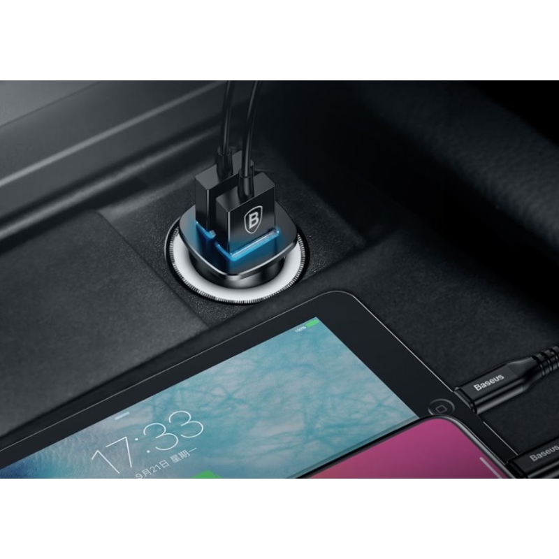 Baseus CCALL-DS01 Square Nabíječka do Auta 2xUSB QC3.0 30W Black