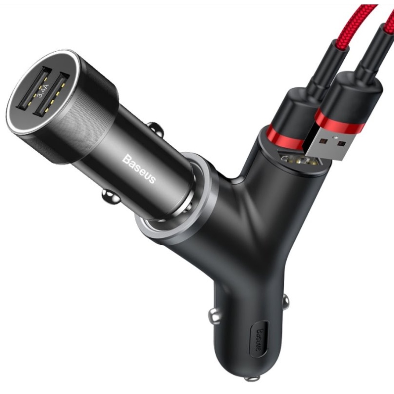 Baseus CCALL-YX01 Nabíječka do Auta Y Type 2xUSB + Extender Black