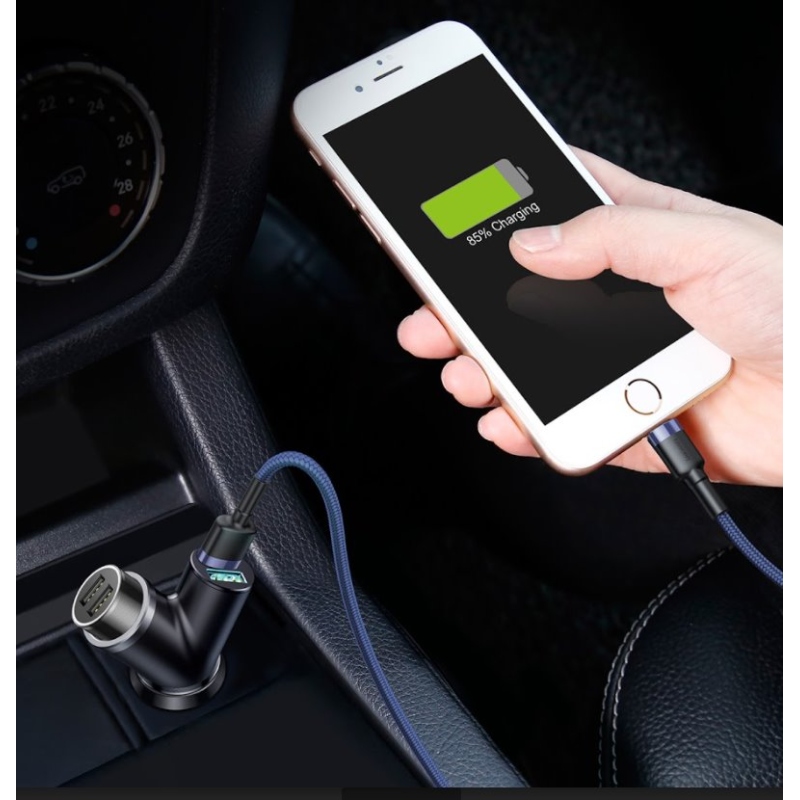 Baseus CCALL-YX01 Nabíječka do Auta Y Type 2xUSB + Extender Black