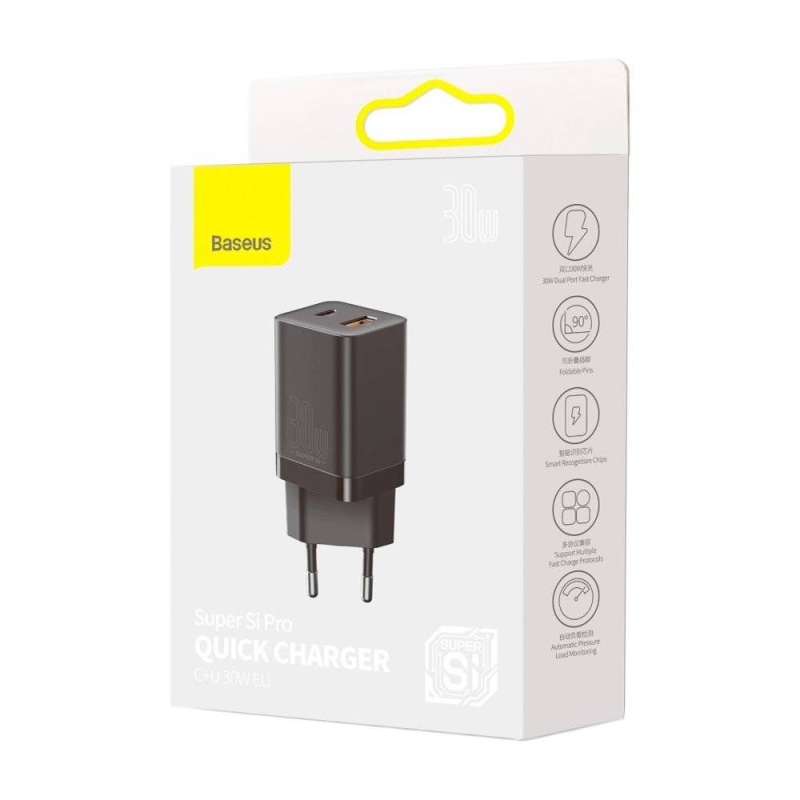 Baseus CCSUPP-E01 Super Si Quick Nabíječka USB + USB-C 30W Black