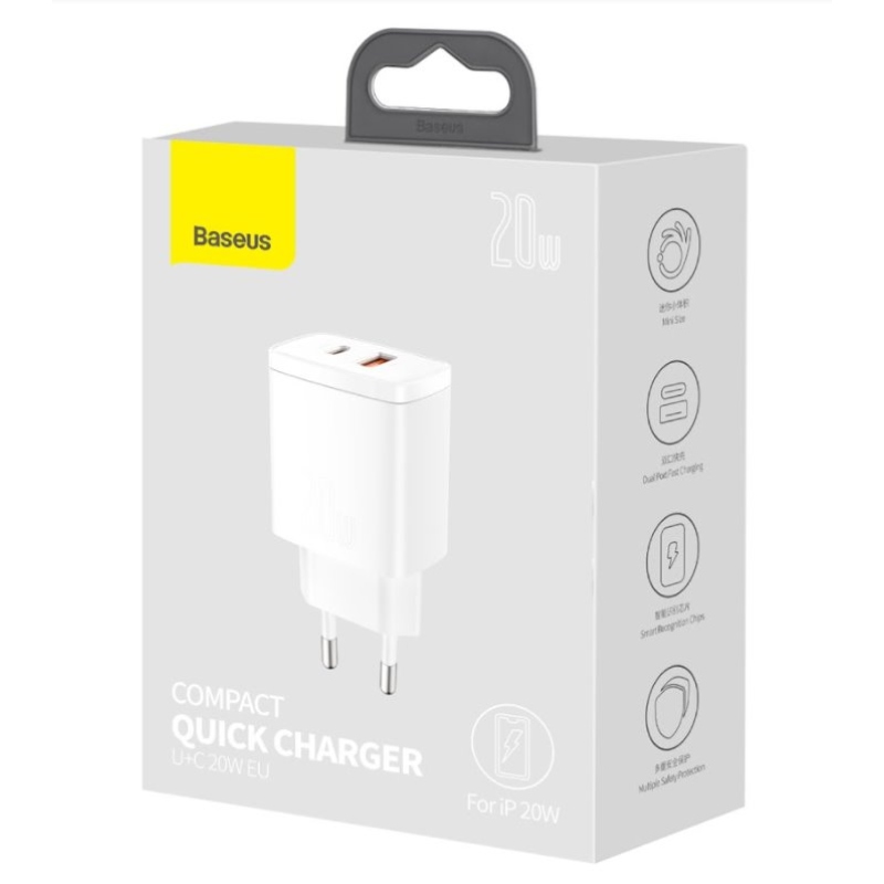 Baseus CCXJ-B02 Compact Quick Nabíječka USB/USB-C 20W White