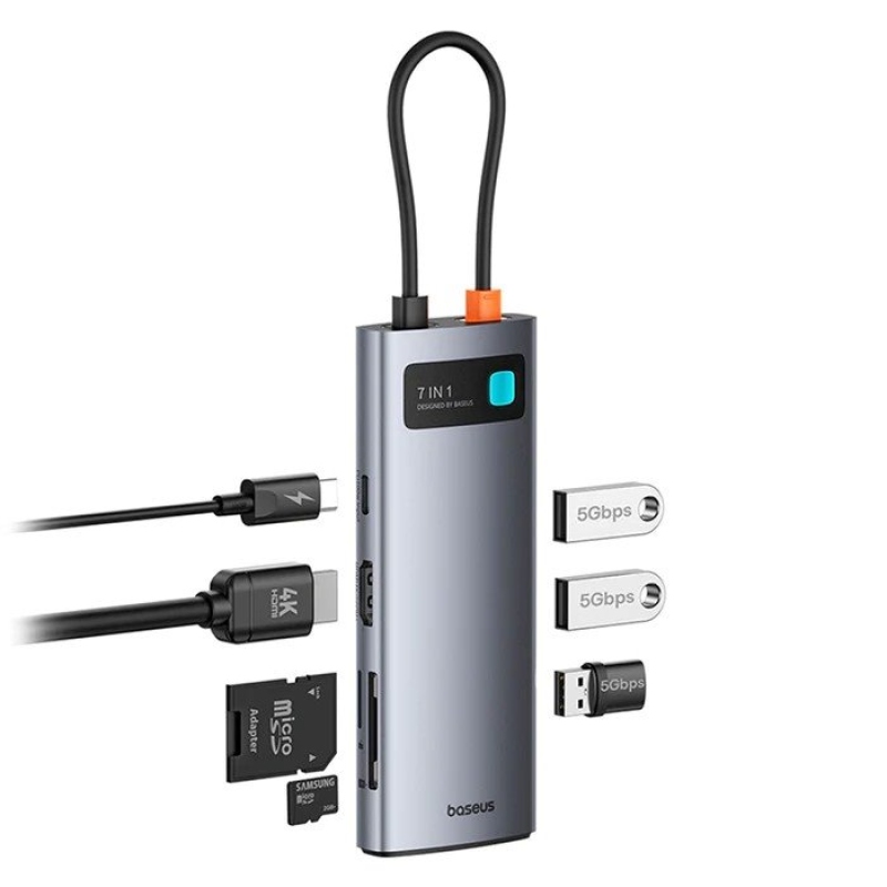 Baseus Metal Gleam Series 7v1 USB-C HUB Dokovací Stanice Space Grey 