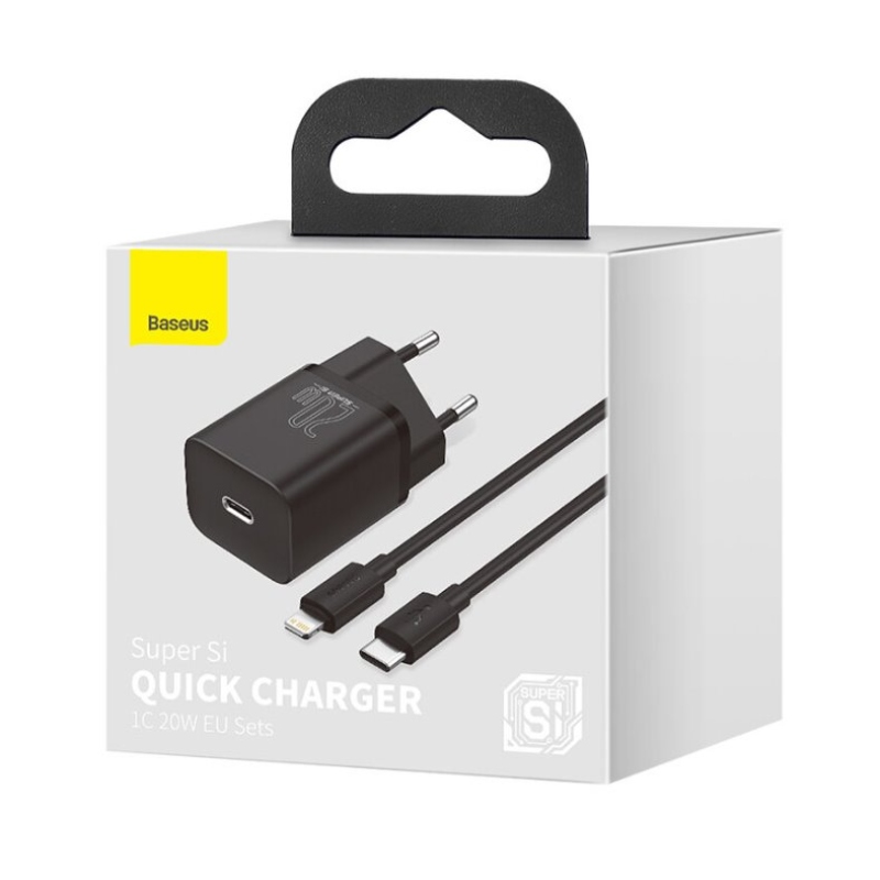 Baseus TZCCSUP-B01 Super Si Quick Nabíječka USB-C 20W + Simple Wisdom Data Kabel USB-C to iP 1m Black