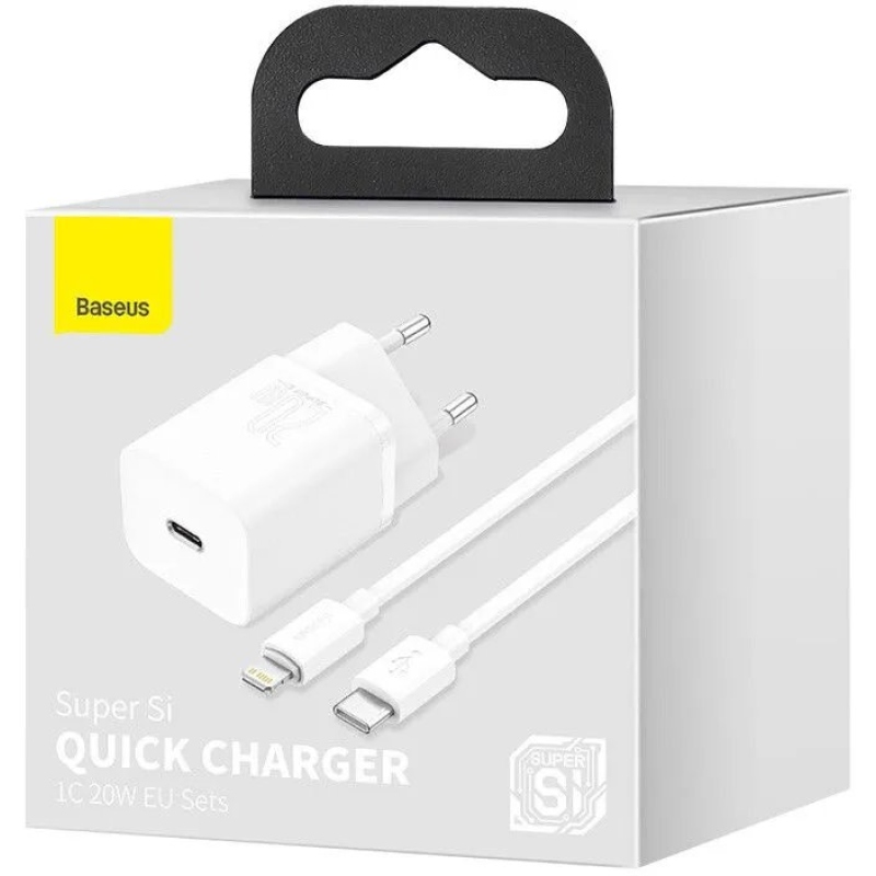 Baseus TZCCSUP-B02 Super Si Quick Nabíječka USB-C 20W + Simple Wisdom Data Kabel USB-C to iP 1m White