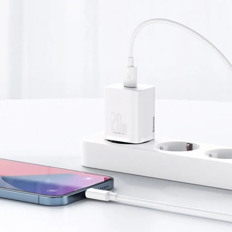 Baseus TZCCSUP-B02 Super Si Quick Nabíječka USB-C 20W + Simple Wisdom Data Kabel USB-C to iP 1m White