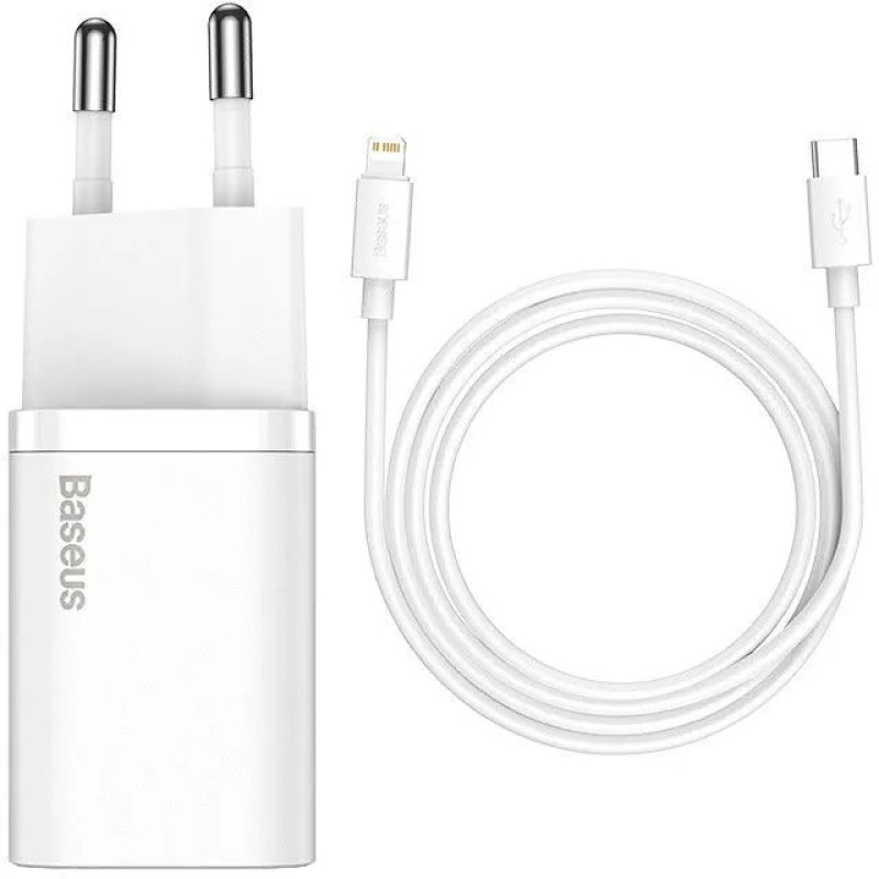 Baseus TZCCSUP-B02 Super Si Quick Nabíječka USB-C 20W + Simple Wisdom Data Kabel USB-C to iP 1m White