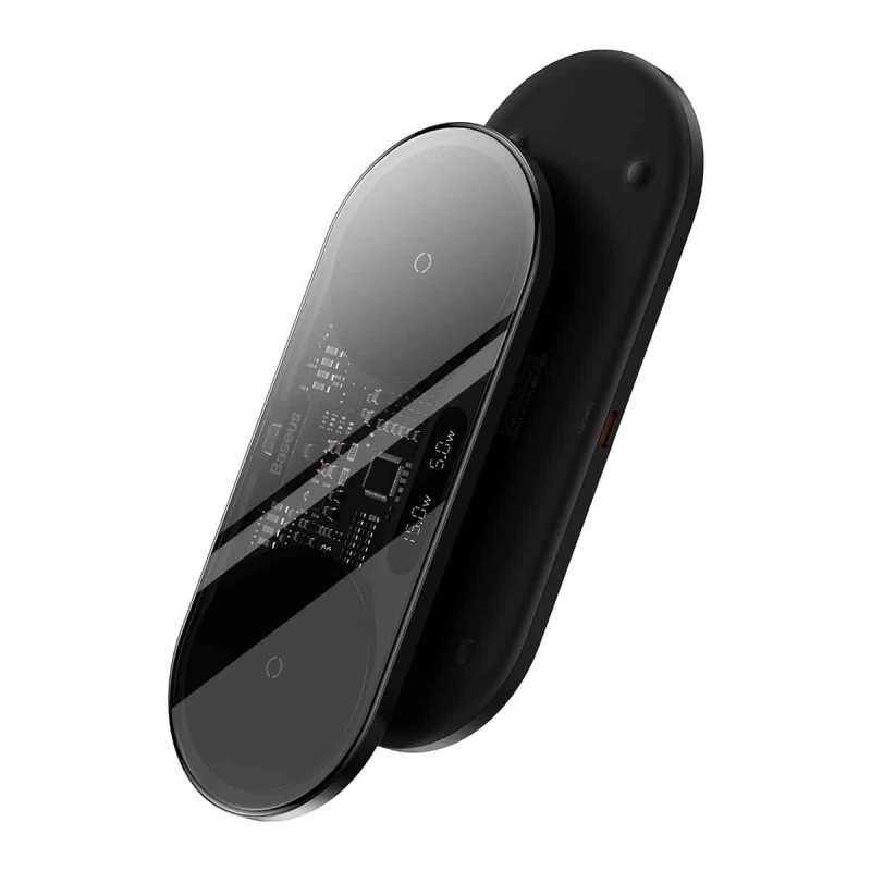 Baseus WXSX010101 LED Display 2in1 Bezdrátová Nabíječka 20W (s USB-C kabelem 1m Black) Black