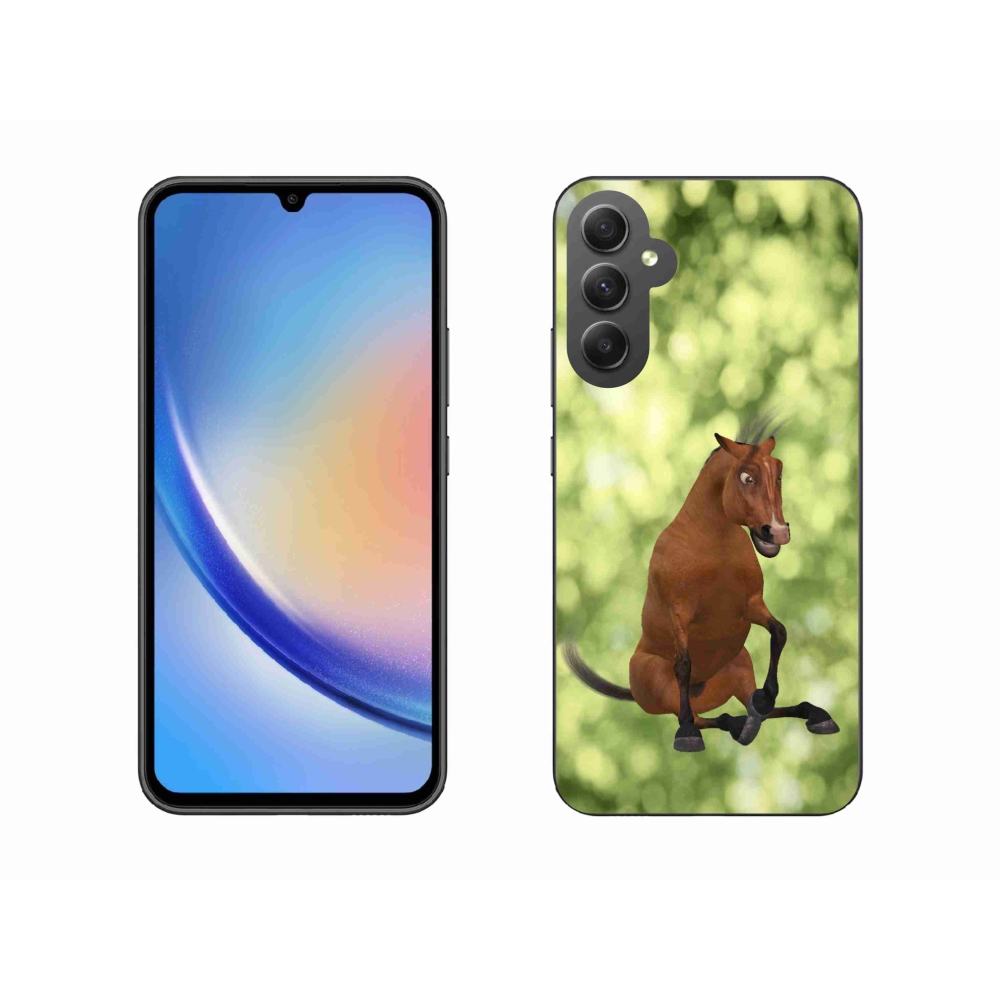 Gelový kryt mmCase na Samsung Galaxy A34 5G - hnědý kreslený kůň 1