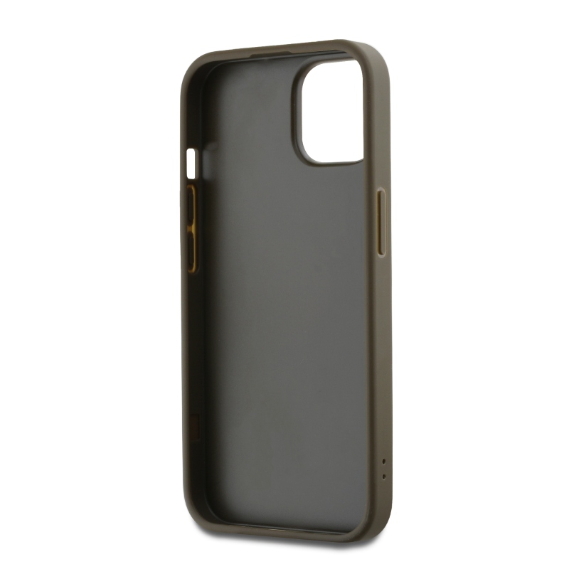 DKNY PU Leather Stack Logo Wrist Strap Zadní Kryt pro iPhone 13 Brown