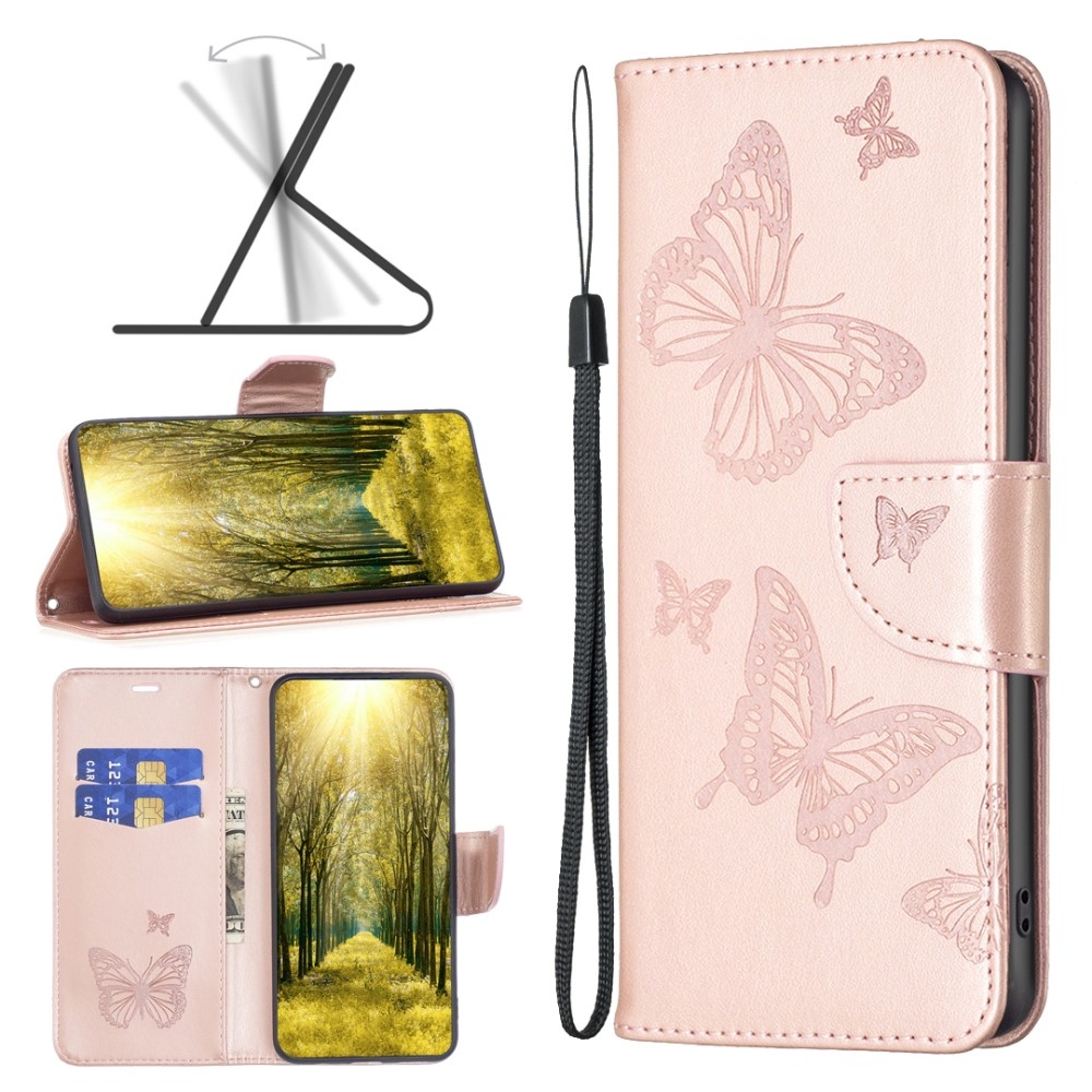 Butterfly knížkové pouzdro na iPhone 15 - růžovozlaté