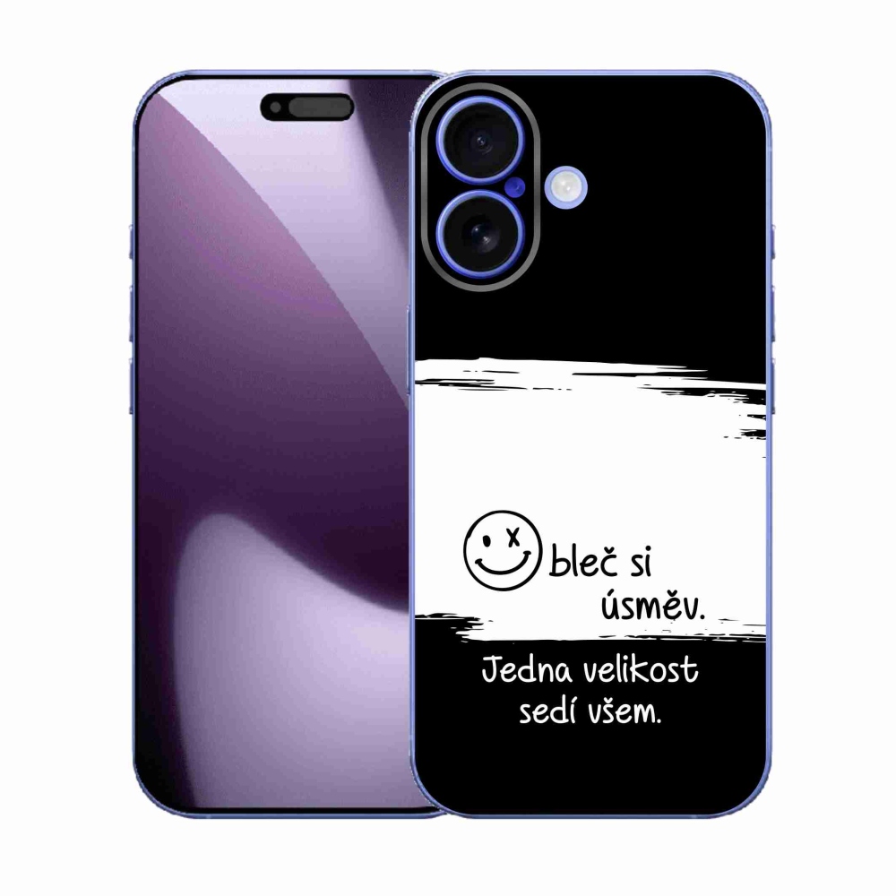 Gelový kryt mmCase na iPhone 17 - vtipný text 8 bíločerné pozadí