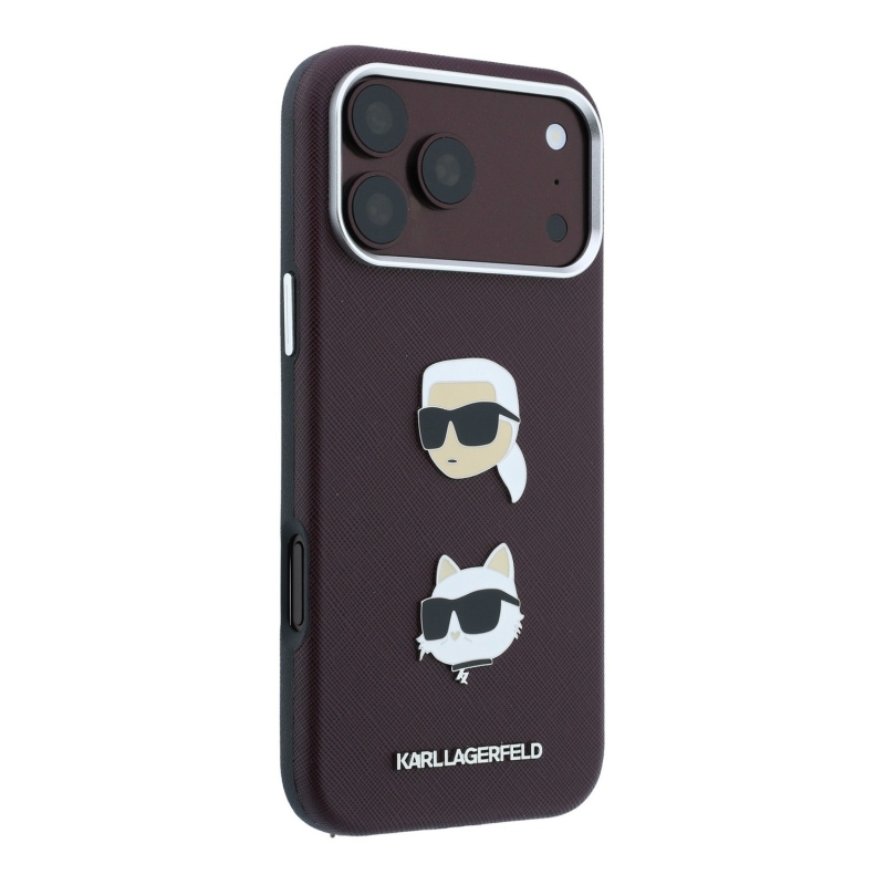 Karl Lagerfeld PU Semi Wrap Saffiano K&CH Heads Zadní Kryt pro iPhone 18 Pro Burgundy
