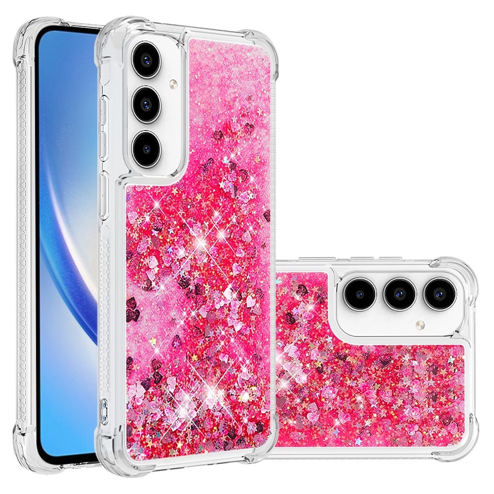 Glitter přesýpací gelový obal na Samsung Galaxy A56 5G - růžový/srdíčka