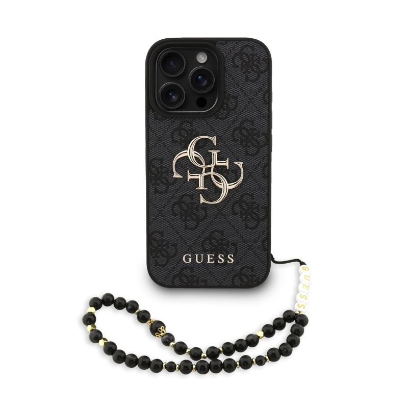 Guess PU 4G Metal Logo Strap Zadní Kryt pro iPhone 16 Pro Black