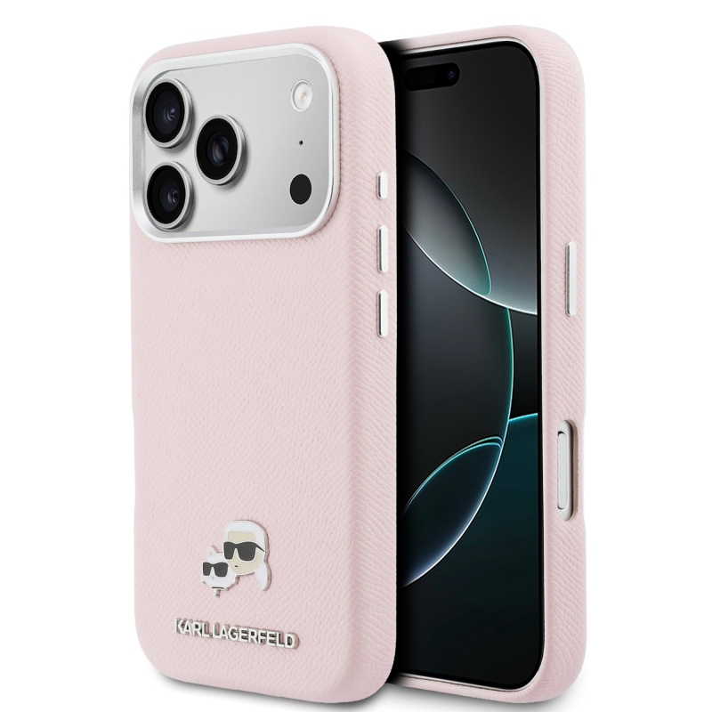 Karl Lagerfeld PU Karl and Choupette Heads Pins MagSafe Zadní Kryt pro iPhone 17 Pro Max Pink