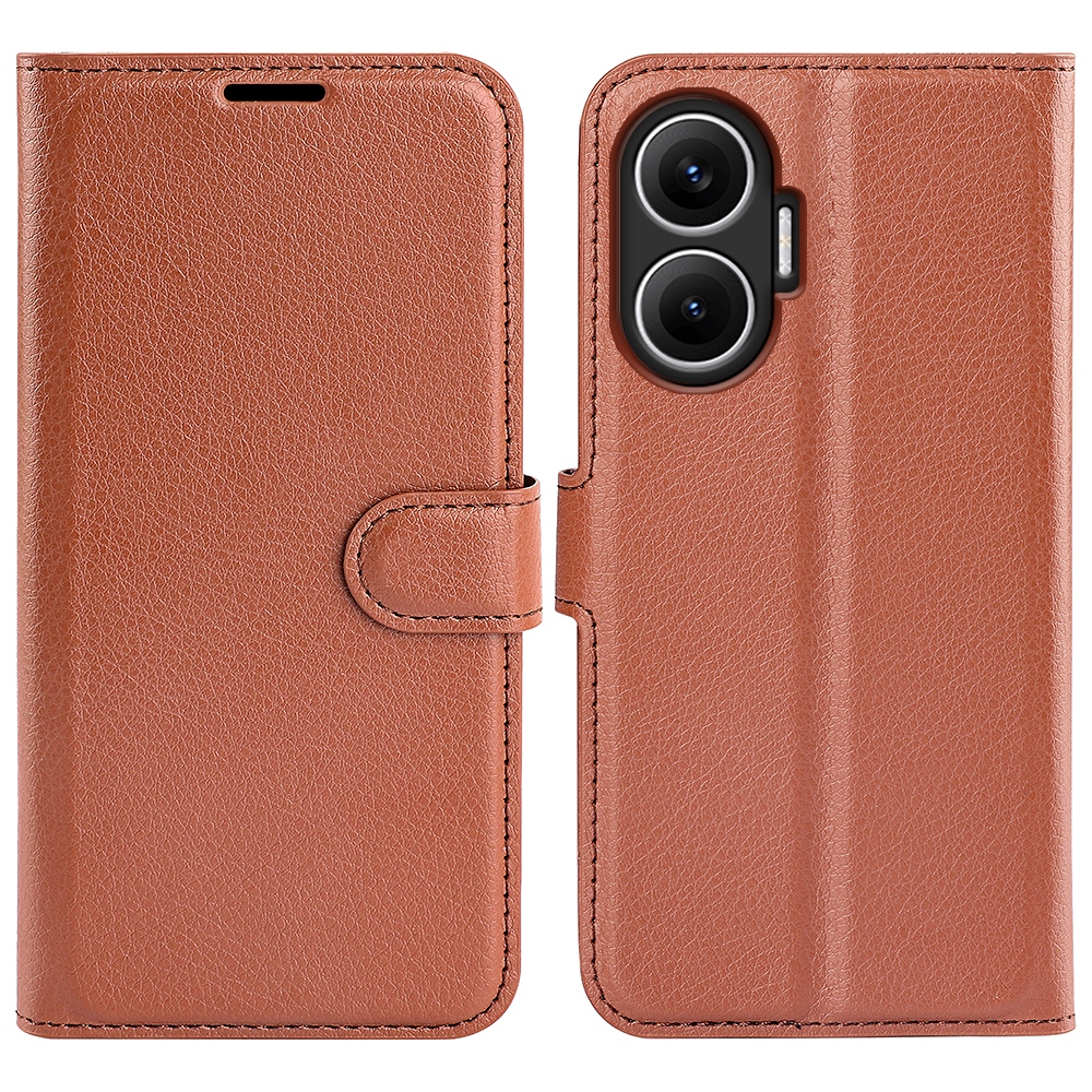 Litchi knížkové pouzdro na Xiaomi Poco F7 5G - hnědé