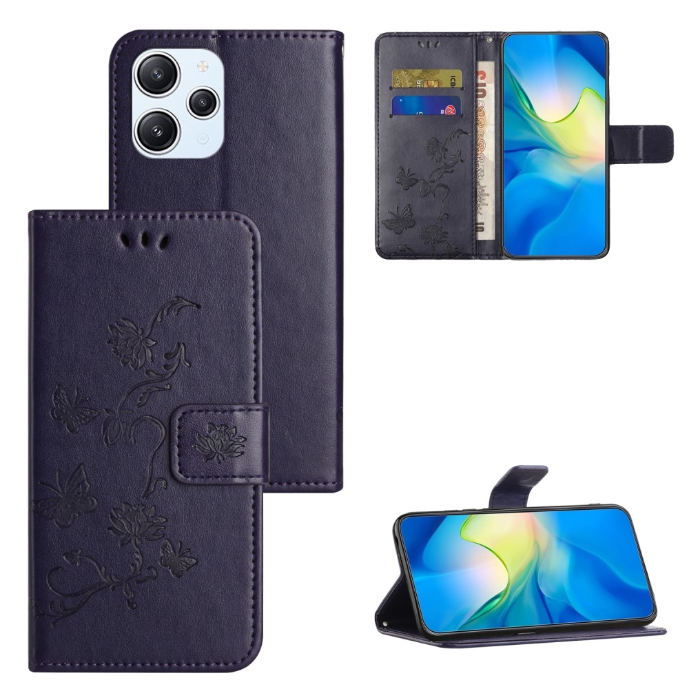 Flower knížkové pouzdro na Xiaomi Redmi 12 4G/5G - tmavěfialové