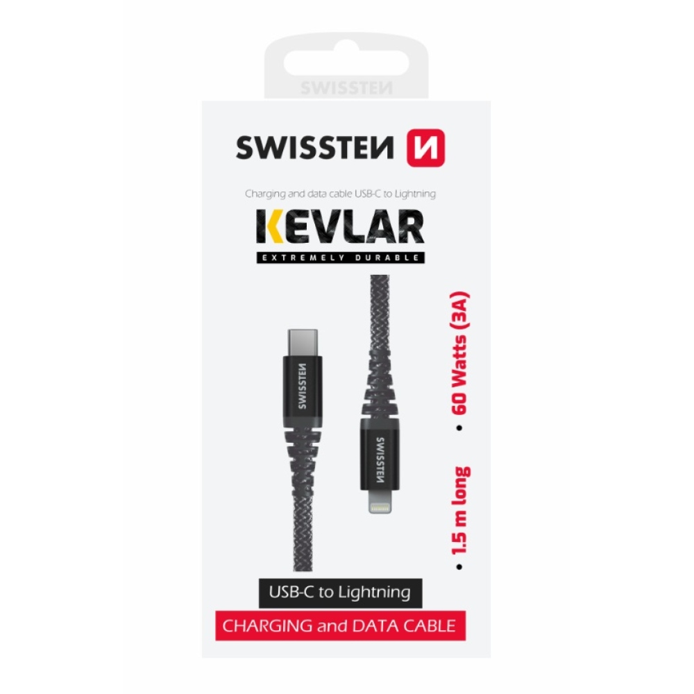 Swissten datový kabel Kevlar USB-C/Lightning 1,5m - antracitový