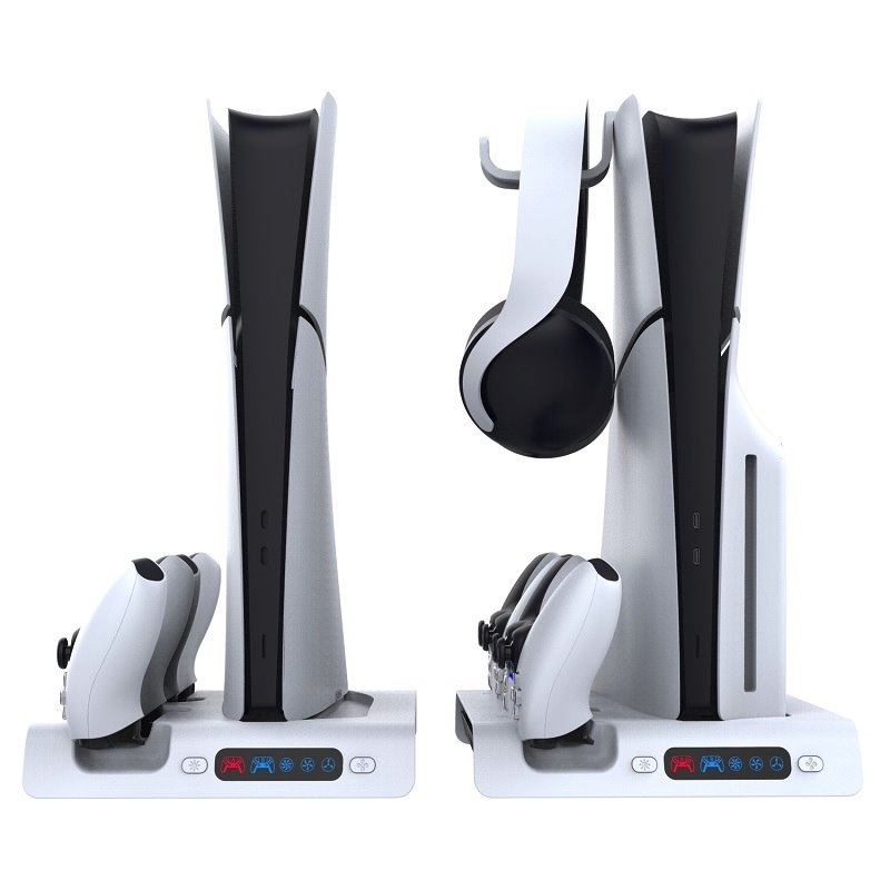 iPega P5S006 Multifunkční Nabíjecí RGB Stojan s Chlazením pro PS5 Slim White