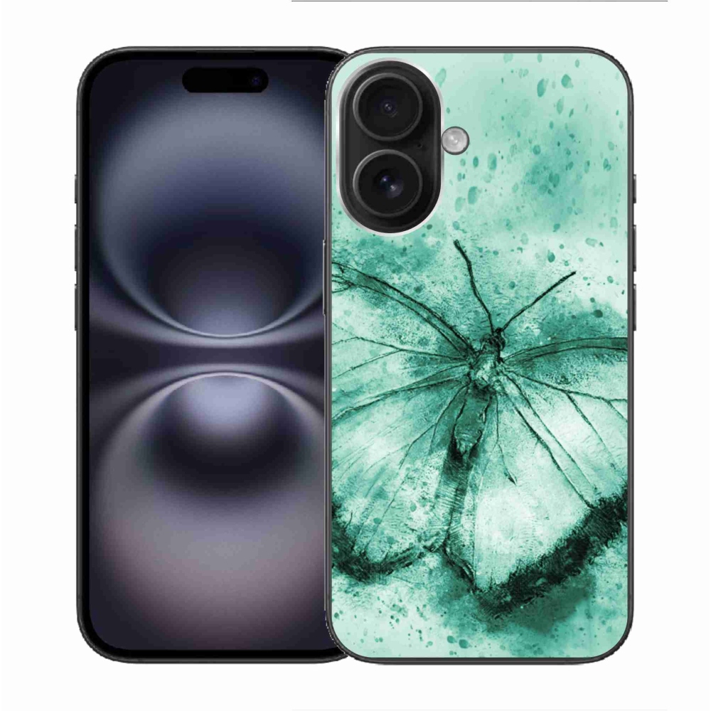 Gelový obal mmCase na iPhone 16 - zelený motýl