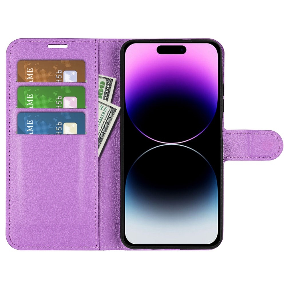 Litchi knížkové pouzdro na iPhone 15 Pro - fialové