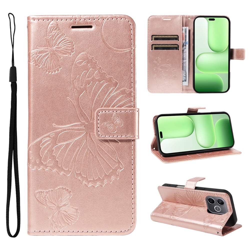 Big Butterfly knížkové pouzdro na Honor 600 Lite 5G - růžovozlaté