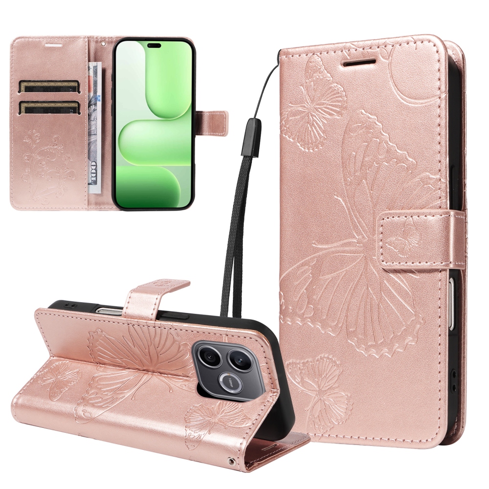 Big Butterfly knížkové pouzdro na Honor 600 Lite 5G - růžovozlaté