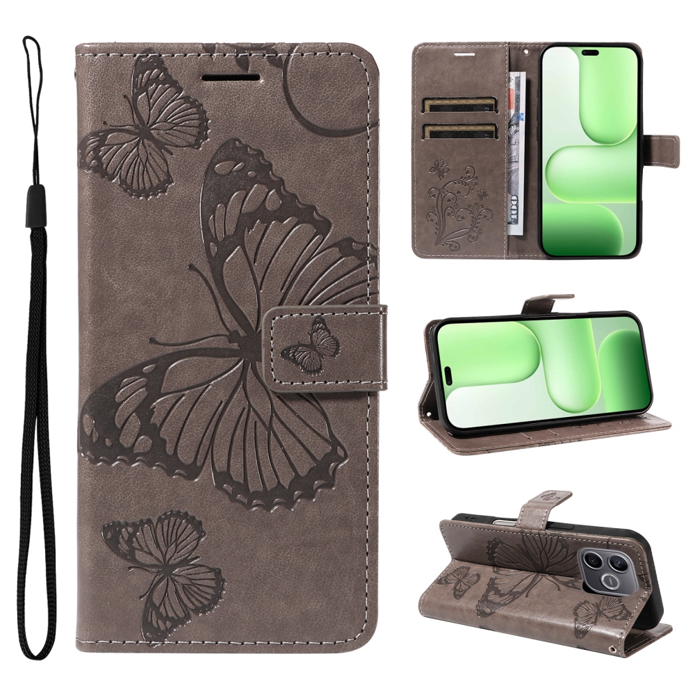 Big Butterfly knížkové pouzdro na Honor 600 Lite 5G - šedé