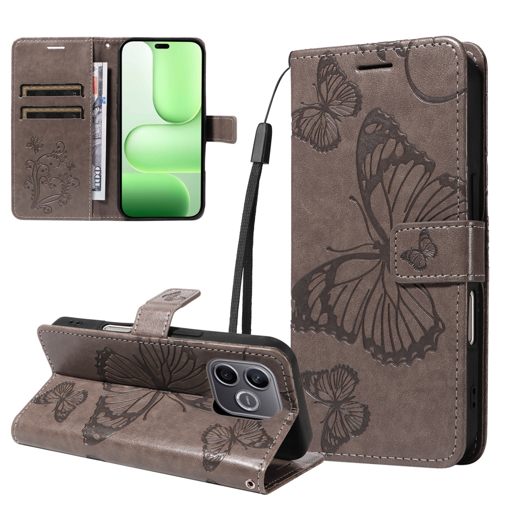 Big Butterfly knížkové pouzdro na Honor 600 Lite 5G - šedé