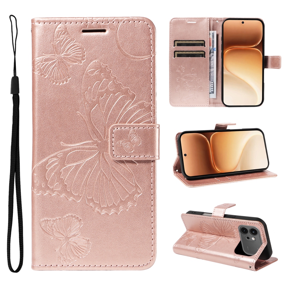 Big Butterfly knížkové pouzdro na Honor 600 Pro 5G/Honor 600 5G - růžovozlaté