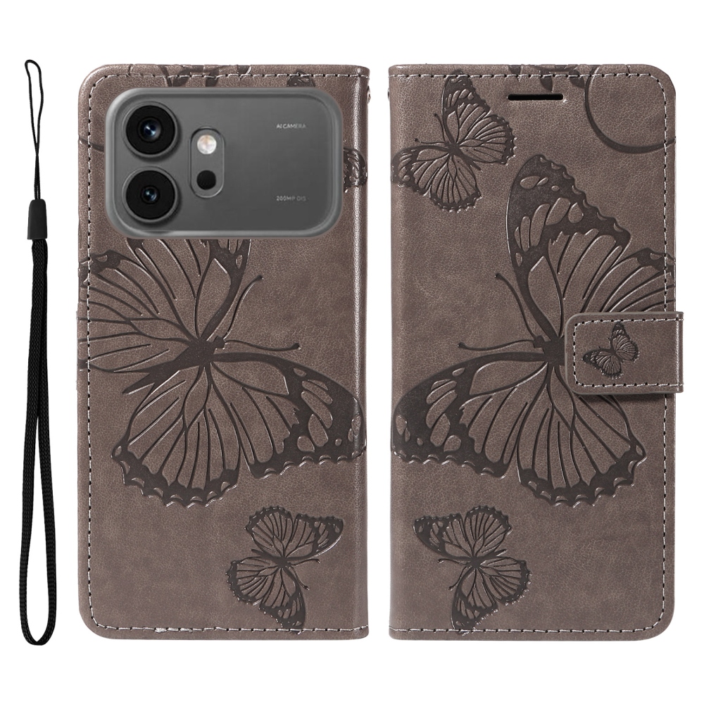Big Butterfly knížkové pouzdro na Honor 600 Pro 5G/Honor 600 5G - šedé