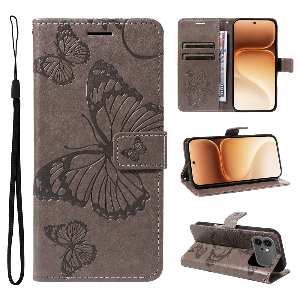 Big Butterfly knížkové pouzdro na Honor 600 Pro 5G/Honor 600 5G - šedé